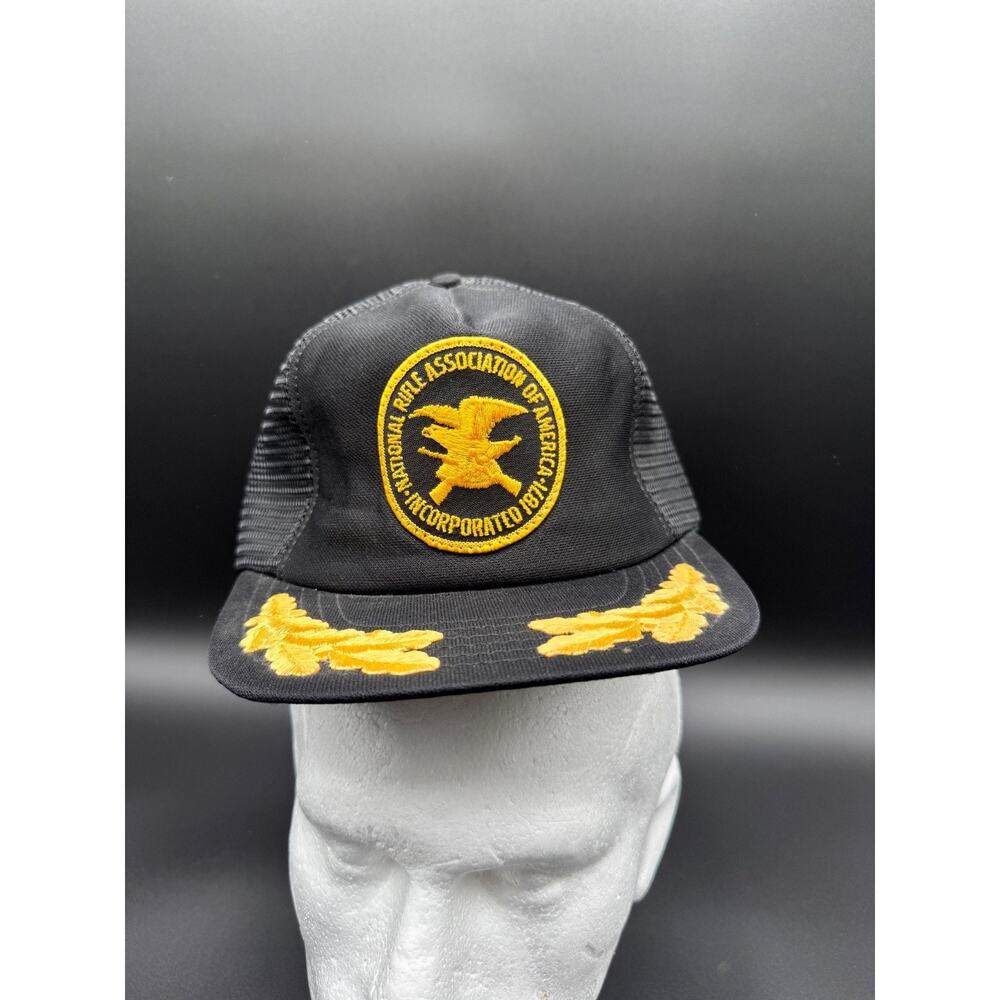 Vintage NRA Hat Black And Gold Trucker Cap Adjustable Snapback‎ USA Made NOS